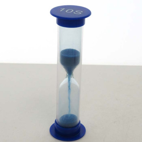 Sanduhren 10 Sekunden 9 cm H. Blau, zylindrisch Glas in Kunststoff röhre