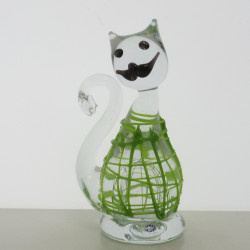 Glas Katze 15cm mit Netz Grün