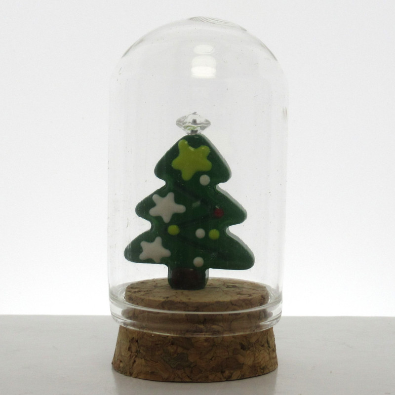 Glas Dom 50x30mm mit Glas-Weihnacht auf Kork Boden