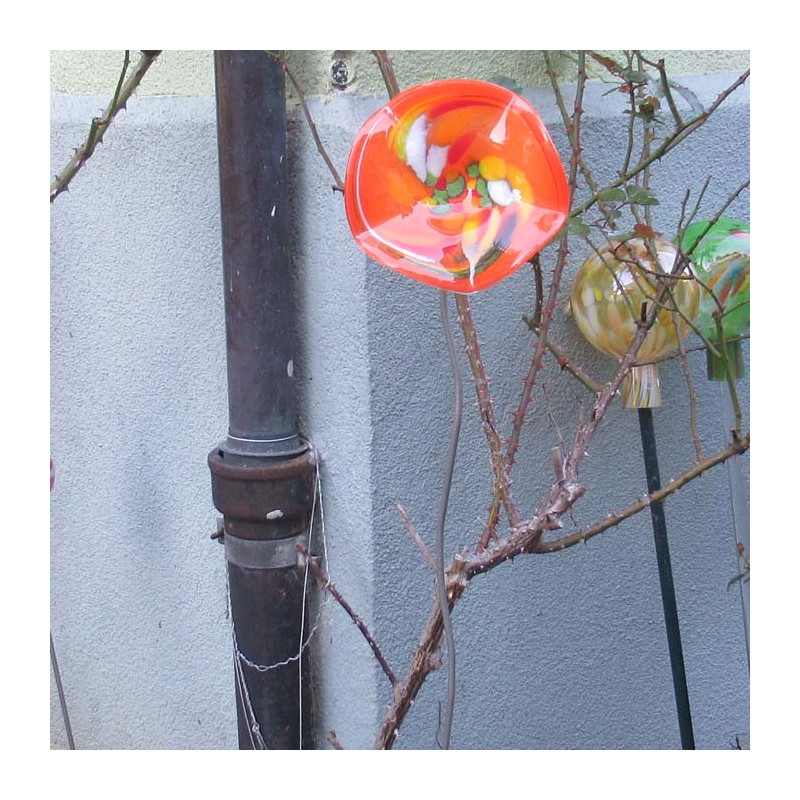 Glas-Blüte 18cm Orange mit Metallstab gewellt 1.18 Meter