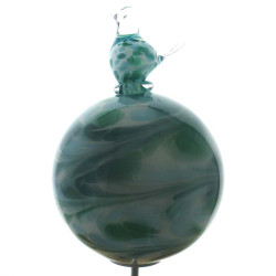 Glas-Kugel 26x18cm Jade mit Vogel + Metallstab 1.2 Meter
