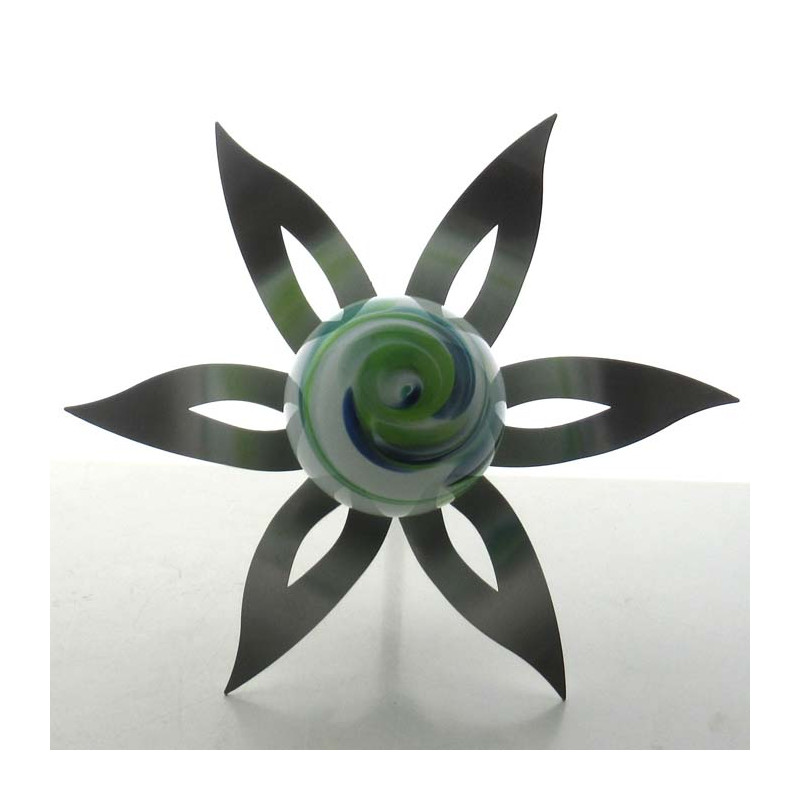 Glas-Blüte 20cm Edelstahl 6cm Mint Glaskugel mit Metallstab 80cm Hoch