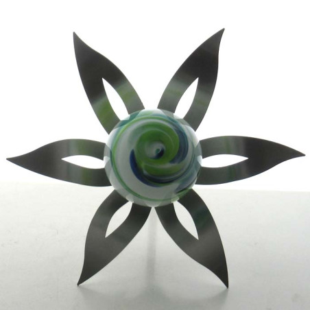 Glas-Blüte 20cm Edelstahl 6cm Mint Glaskugel mit Metallstab 80cm Hoch