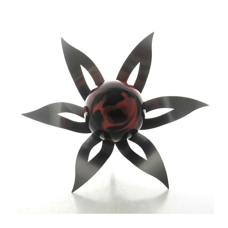 Glas-Blüte 20cm Edelstahl, 60mm Lava Glaskugel mit Metallstab 80cm Hoch