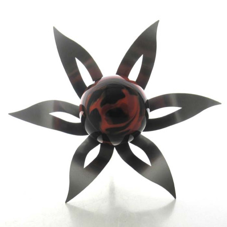 Glas-Blüte 20cm Edelstahl, 60mm Lava Glaskugel mit Metallstab 80cm Hoch