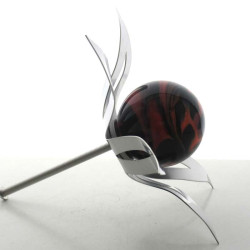 Glas-Blüte 20cm Edelstahl, 60mm Lava Glaskugel mit Metallstab 80cm Hoch
