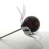 Glas-Blüte 20cm Edelstahl, 60mm Lava Glaskugel mit Metallstab 80cm Hoch