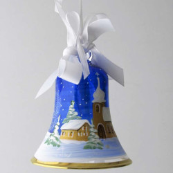 Glasglocke 060 mm Blau Winterlandschaft zum hängen