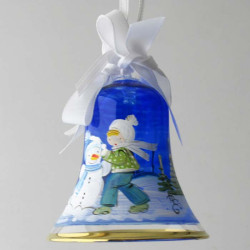 Glasglocke 060 mm Blau Winterlandschaft zum hängen