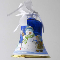 Glasglocke 060 mm Blau Winterlandschaft zum hängen