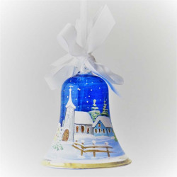 Glasglocke 060 mm Blau Winterlandschaft zum hängen