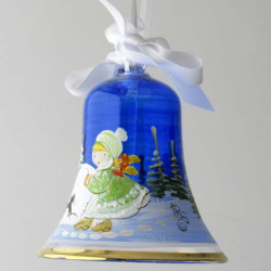 Glasglocke 060 mm Blau Winterlandschaft zum hängen