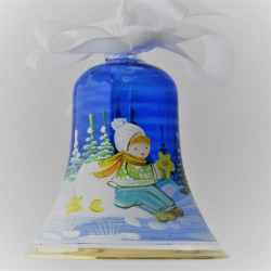 Glasglocke 060 mm Blau Winterlandschaft zum hängen