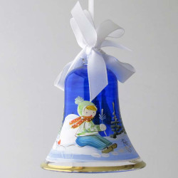 Glasglocke 060 mm Blau Winterlandschaft zum hängen