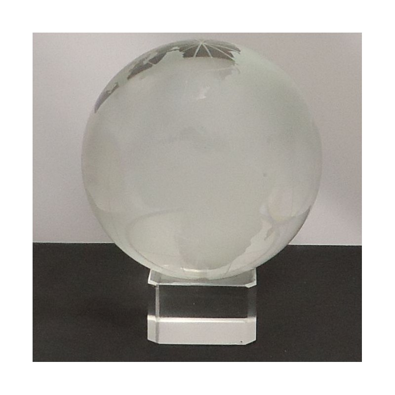 Glas Weltkugel 80mm auf Sockel klar- Sandgestrahlt