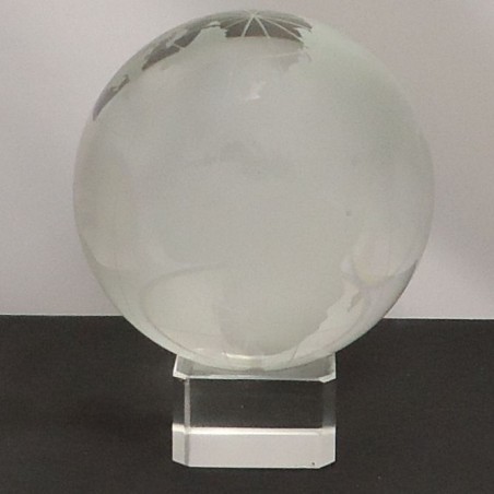 Glas Weltkugel 80mm auf Sockel klar- Sandgestrahlt