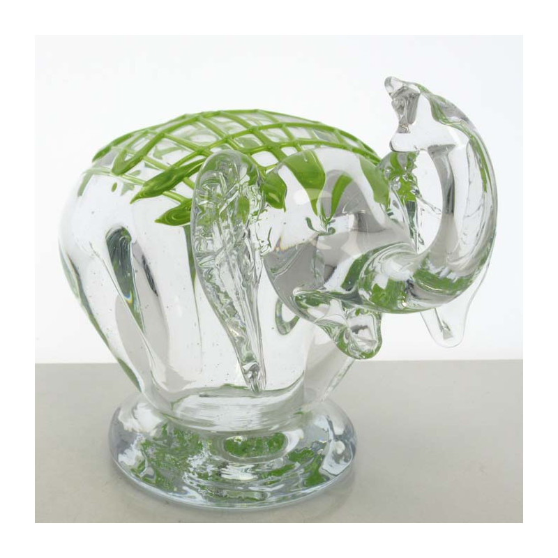 Glas Elefant 14x17cm mit Netz Grün