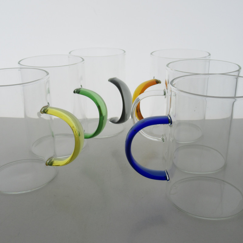 Glas Borosilikatglas 3dl  Set mit 6 verschiedenen Griff Farben