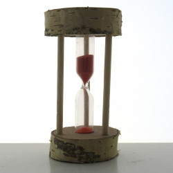 Sanduhr 3 Min. 10cm zylindrisch Glas im Birkenholz Gestell,