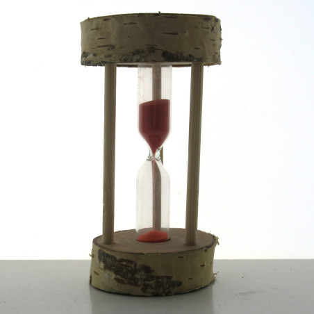 Sanduhr 3 Min. 10cm zylindrisch Glas im Birkenholz Gestell,