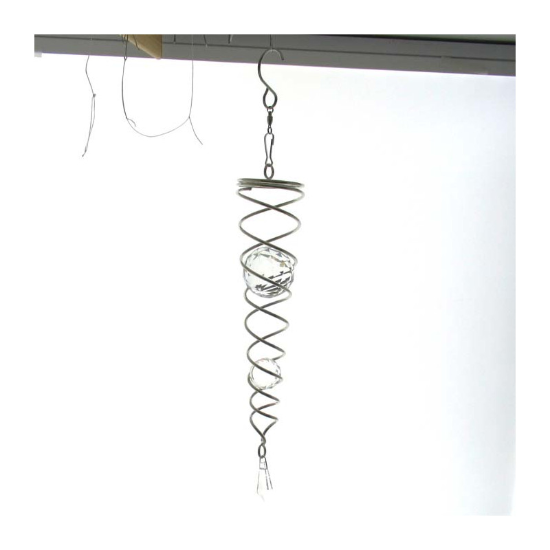 Edelstahl 35cm Kugel Spirale mit 40 + 25mm Kristallkugel und Tropfen