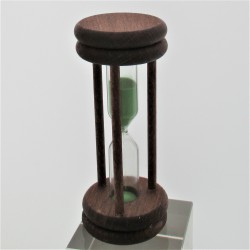 Sanduhr 45sek. 96mm Grün, zylindrisch Glas in Holzgestell Buche gebeizt Mahagoni