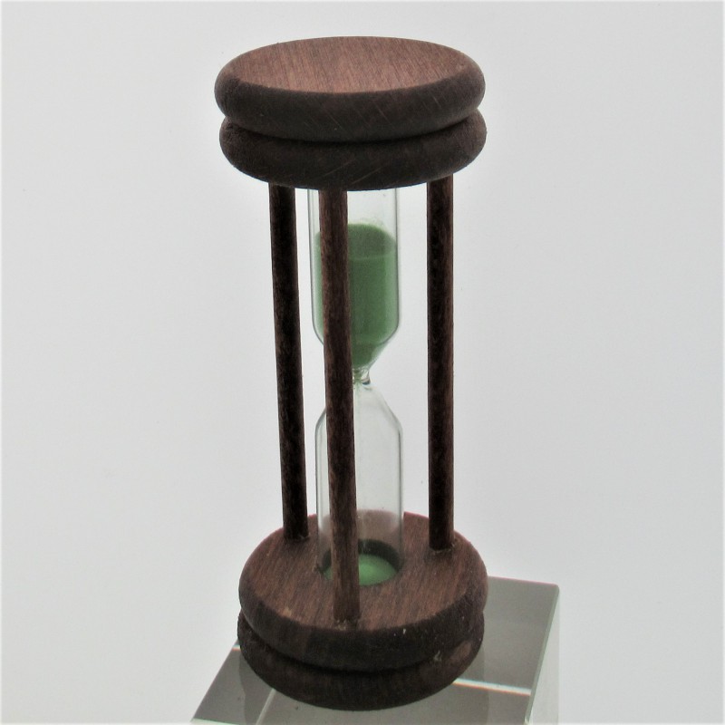 Sanduhr 45sek. 96mm Grün, zylindrisch Glas in Holzgestell Buche gebeizt Mahagoni