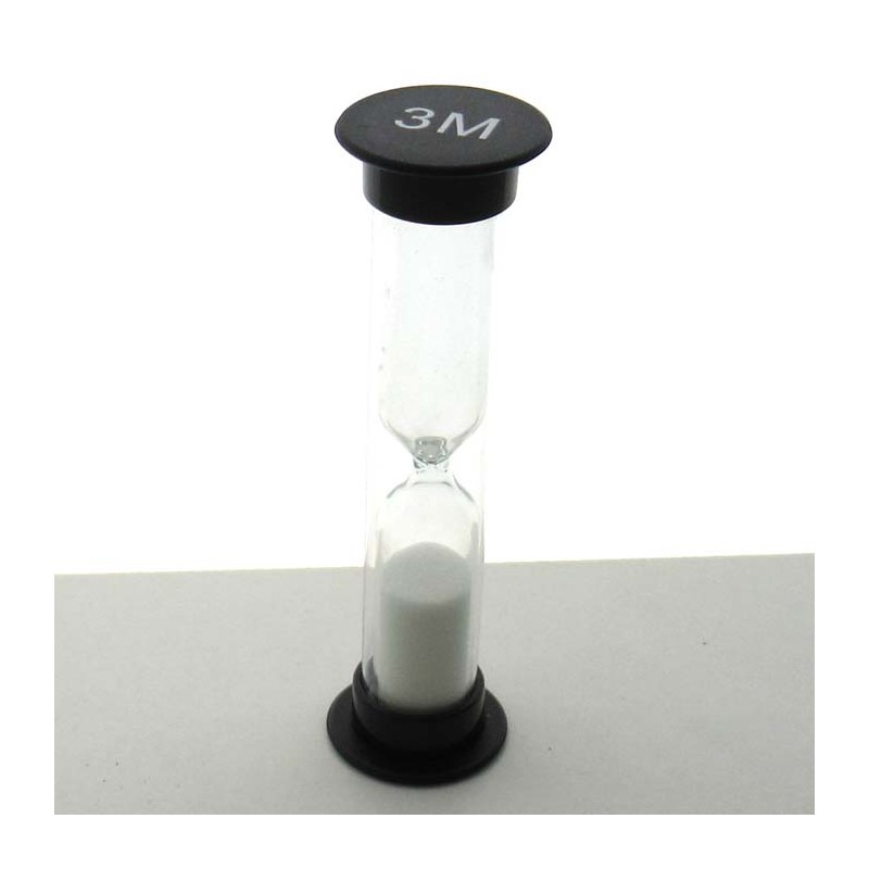 Sanduhren 3 Min. 93mm zylindrisch Glas in Kunststoff röhre mit Buchenholz Sockel