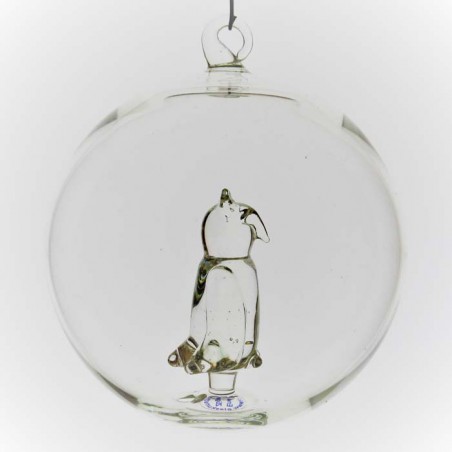 Glaskugel 80mm Eule innen Mundgeblasen zum hängen