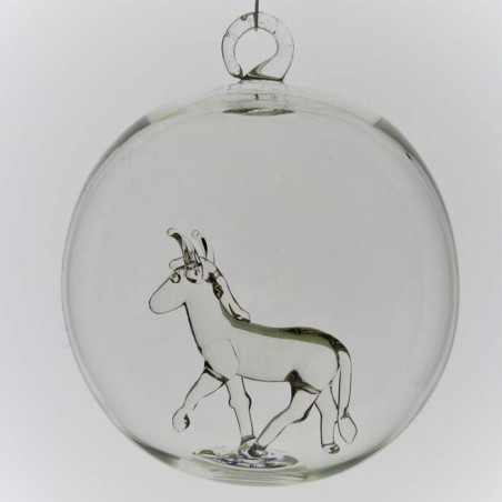 Glaskugel 80 mm Esel innen Mundgeblasen zum hängen