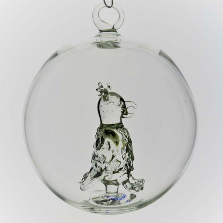 Glaskugel 80 mm Eule innen Mundgeblasen zum hängen