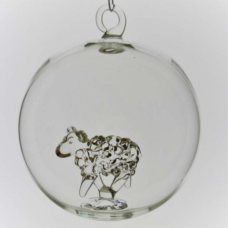 Glaskugel mit Glas Schaff innen 80 mm Mundgeblasen zum hängen