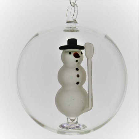 Glaskugel 80 mm Schneemann innen Mundgeblasen zum hängen