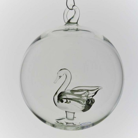 Glaskugel 80 mm Schwan innen Mundgeblasen zum hängen
