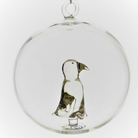 Glaskugel 80 mm Pinguin innen Mundgeblasen zum hängen