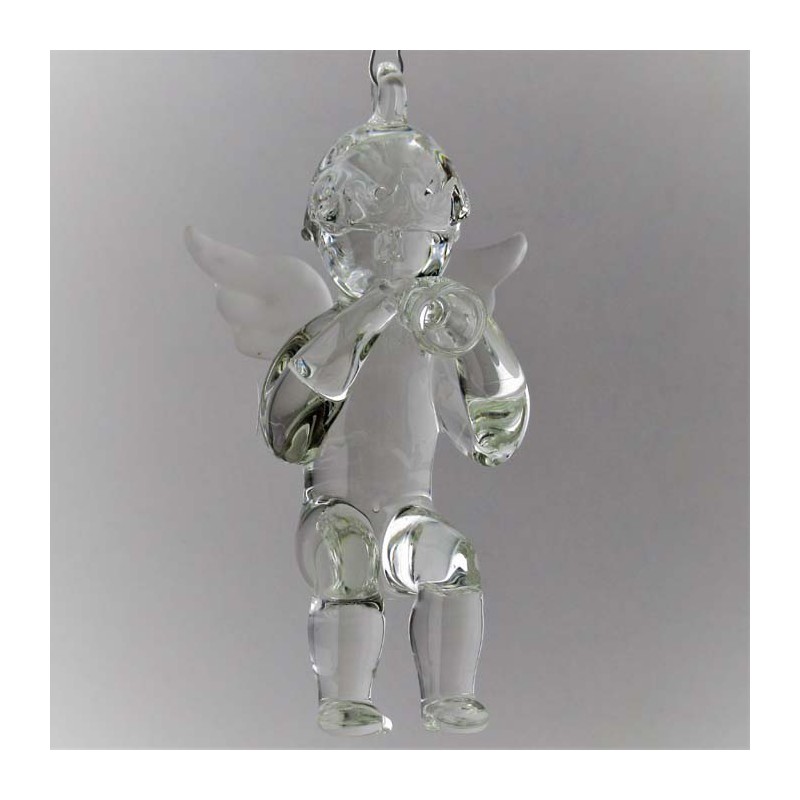 Glas Putis 11cm sitzend mit Trompete klar zum hängen