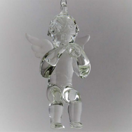 Glas Putis 11cm sitzend mit Trompete klar zum hängen