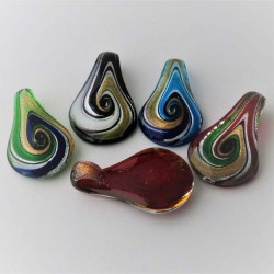 Muranoglas Blatt 55mm mit Gold Sand und Silberfolie, zum hängen