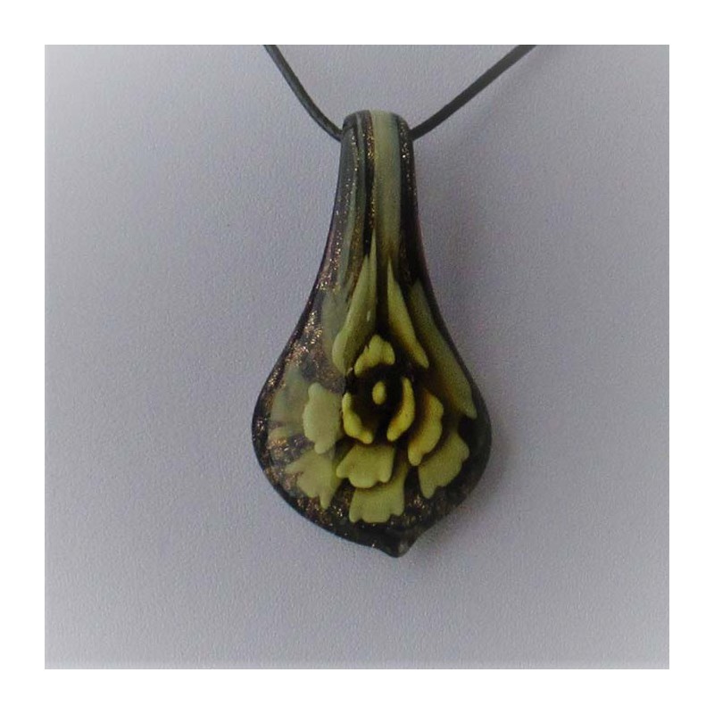 Muranoglas Blatt 59mm mit Blume innen zum hängen