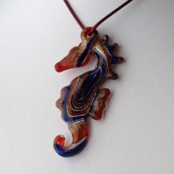 Muranoglas Seepferd 68mm mit Gold Sand