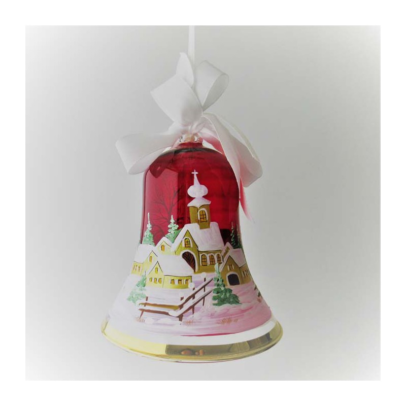 Glasglocke 100 mm Rote mit Goldrand zum hängen