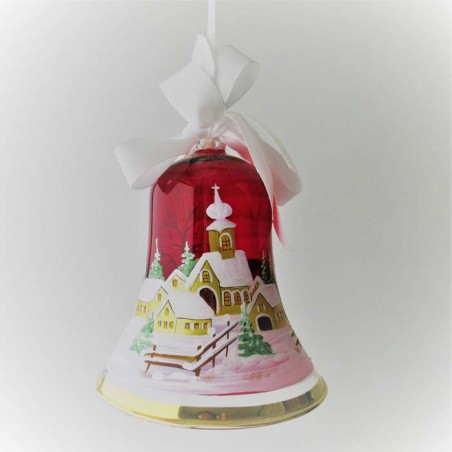 Glasglocke 100 mm Rote mit Goldrand zum hängen