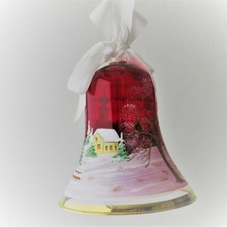 Glasglocke 100 mm Rote mit Goldrand zum hängen