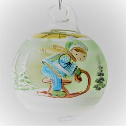 Glaskugel 040 mm Hellgrün Winterlandschaft mit Goldrand zum hängen