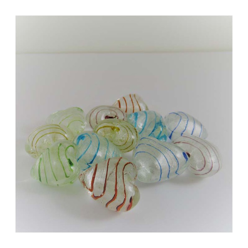 Glas-Herzen 30mm Silber/gestreift sortiert, zum legen