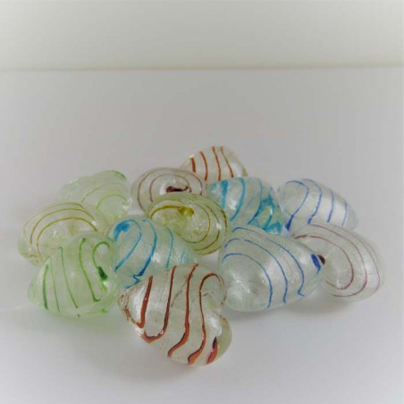 Glas-Herzen 30mm Silber/gestreift sortiert, zum legen