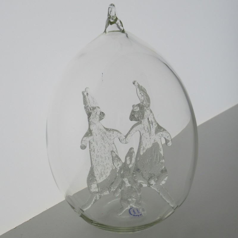 Glas Eier 12cm mit  Hasen Familie CH