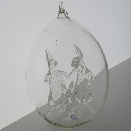 Glas Eier 12cm mit  Hasen Familie CH
