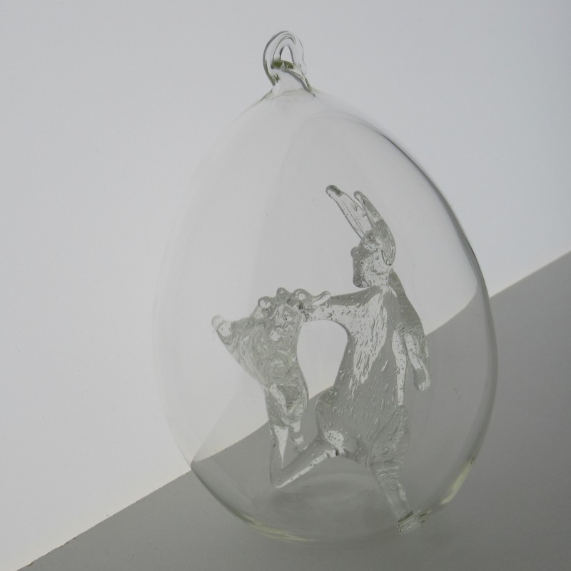 Glas Eier 12cm mit Huhn und Hase CH