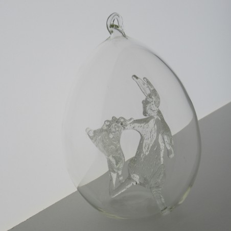 Glas Ei 12cm mit Huhn und Hase CH